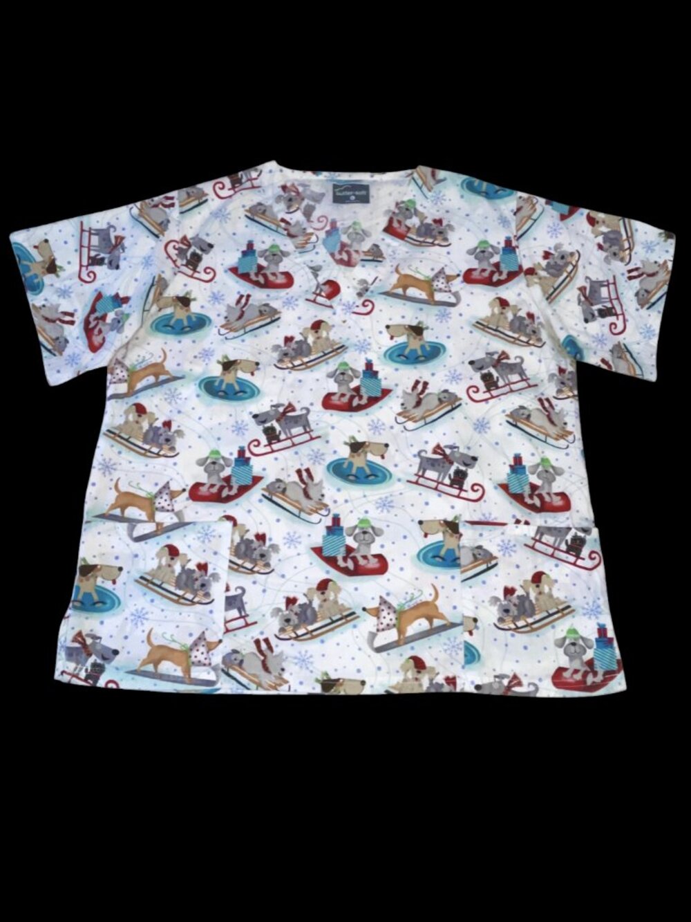 Butter Soft Women's Sz Large Scrub Dog Puppy Winter Christmas Holiday Sled Fun